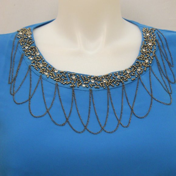 C.O.C. Ladies Top Embellished-Beaded-Neck Turquoise Plus Size 3XL NWT - Picture 4 of 6
